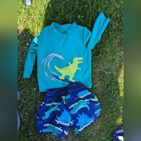 Carter's Swim Surfing Dinosaurs Swim Set Baby Board Shorts And Uv